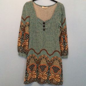 Adorable teal and brown floral pattern dress.